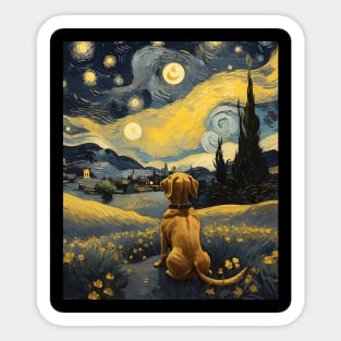 Starry Night Dachshund  Dog , Van Gogh Dachshund Art Sticker